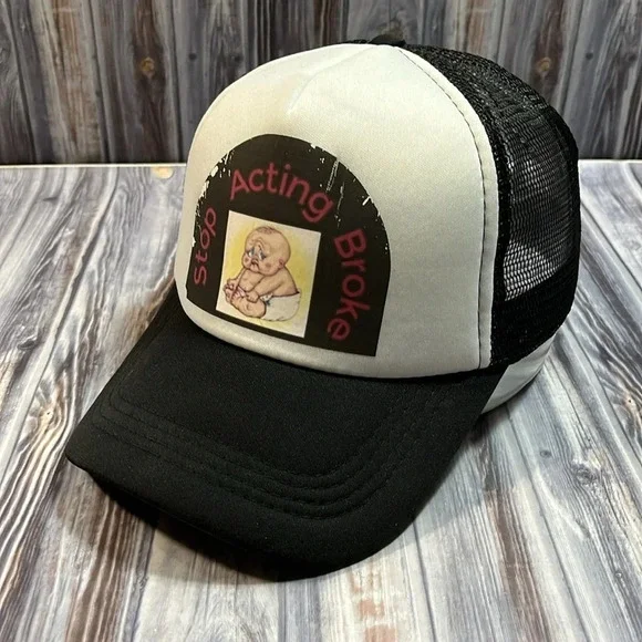 STOP ACTING BROKE DISTRESSED TRUCKER HAT - Picture 5 of 6